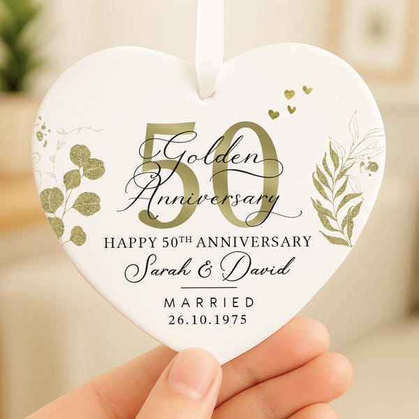Personalised 50th Anniversary Gift, 50th Golden Anniersary Gift, Ceramic Heart Plaque, 50th Gifts, Wedding Anniversary Gift for Husband