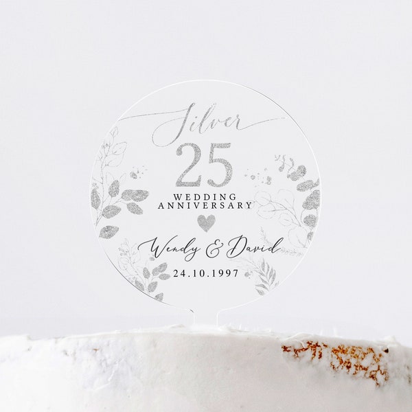 Personalised Silver Anniversary Cake Topper, 25th Anniversary Cake Topper, Anniversary Cake Topper, 25th Anniversary Gift, 25th Anniversary