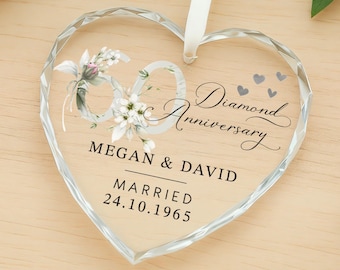 Personalised 60th Diamond Anniersary Gift, 60th Anniversary Gift, Glass Ornament, 60th Gifts, Wedding Anniversary Gift for Husband