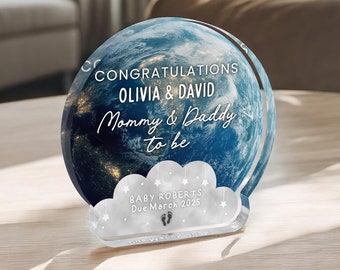 Personalised New Parents Gift, Earth & Cloud Plaque, Congratulations Pregnancy Gift, Mummy Daddy To Be Gift, New Baby Earth Ornament