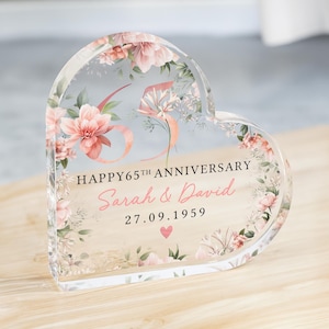 Personalised Floral 65th Anniversary Gift, Sapphire Anniversary Plaque, Anniversary Gifts, 65th Anniversary Gift for Husband Wife Parents