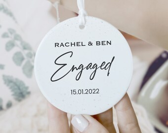 Personalised Engaged Ceramic Decoration, Engagement Ornament Keepsake Plaque, Mr and Mrs Gift, Christmas Bauble Decoration