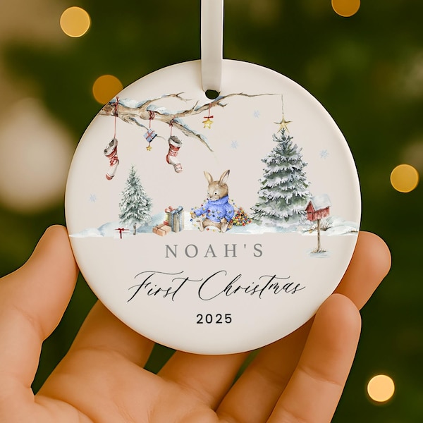 Personalised Baby's First Christmas Decoration, Babys 1st Christmas Rabbit Decoration, New Baby Christmas Gift, First Christmas Bauble