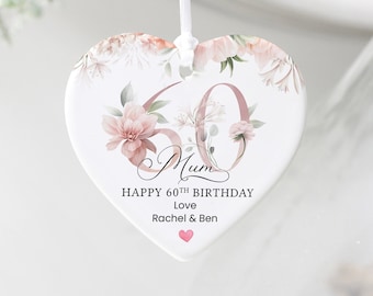 Personalised Happy 60th Birthday Gift, Birthday Heart Ceramic, 60th Birthday Gift for Mum, 60th Gifts, Gifts for Nanny, 60th Birthday Gifts