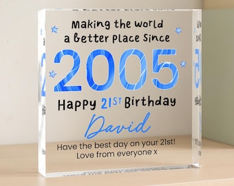 Personalized 21st Birthday Acrylic Plaque, Born in 2005 Keepsake Gift for Him