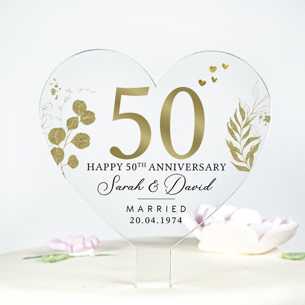 Personalised 50th Anniversary Cake Topper, Golden Anniversary Cake Topper, Wedding Cake Topper, 50th Anniversary Gifts, Cake Decorations