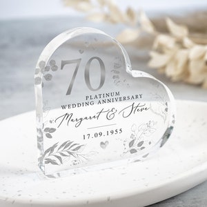 Cadeau personnalisé 70e anniversaire, plaque coeur anniversaire platine, cadeaux d'anniversaire de mariage, cadeau 70e anniversaire pour mari femme