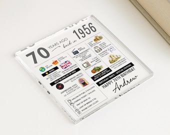 Personalised 70th Birthday Coaster, Fun Facts Born in 1956 Birthday Gift for Grandad Grandma Nanny