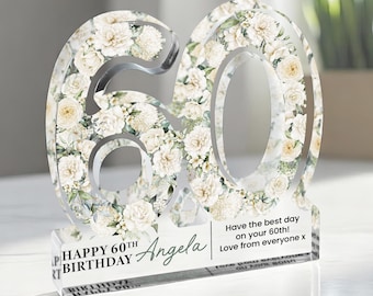 Personalised 60th Birthday Gift Plaque, Happy 60th Birthday Gift For Her, 60th Birthday Gifts, Floral 60th Gift, Gift for Her