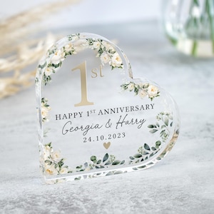 Personalised Floral 1st Anniversary Gift, Paper Anniversary Plaque, Anniversary Gifts, 1st Anniversary Gift for Husband Wife Parents