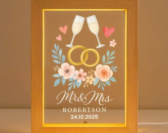 Personalised LED Mr & Mrs Light Frame, Wedding Gift for Couple, Wedding Table Frame, Mr and Mrs Frame, Bedroom Frame, Engaged Gift Idea