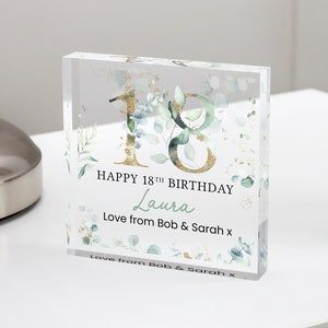 Plaque cadeau personnalisée joyeux 18e anniversaire, cadeau d&#39;anniversaire floral vert pour elle, cadeaux 18e anniversaire, cadeau 18e, cadeaux pour elle