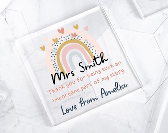 Posavasos personalizado de agradecimiento para profesores, regalo de fin de curso, posavasos para profesores, regalos para profesores, regalos arcoíris
