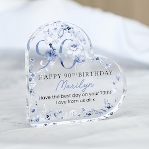 Plaque cadeau personnalisée joyeux 90e anniversaire, cadeau d&#39;anniversaire pour grand-mère maman, cadeaux 90e anniversaire, cadeau floral 90e, cadeaux pour elle