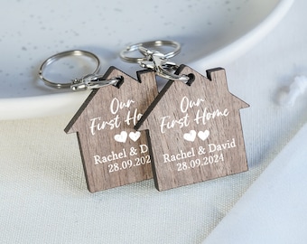 Personalised First Home Keyrings, New Home Keyrings, House Keyrings Set, Wooden Keyrings, New Homeowners, New House Gift, House Keychains