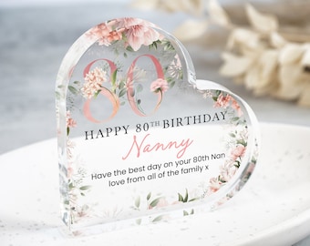 Placa personalizada de feliz 80 cumpleaños, regalo de cumpleaños para la abuela, mamá, regalos de 80 cumpleaños, regalo floral de 80 cumpleaños, regalos para ella.