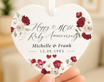 Personalised 40th Anniversary Gift, 40th Ruby Anniversary Keepsake, Ceramic Heart Ornament, 40th Gifts, Wedding Anniversary Gift Husband