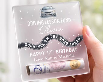 Personalised 17th Birthday Gift, Driving Lessons Reveal, Money Cash Holder for Him/Her