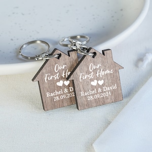 Personalised First Home Keyrings, New Home Keyrings, House Keyrings Set, Wooden Keyrings, New Homeowners, New House Gift, House Keychains image 1