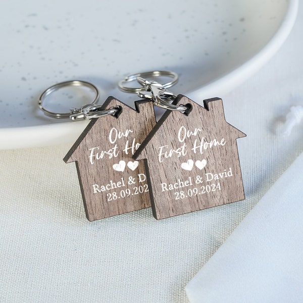 Personalised First Home Keyrings, New Home Keyrings, House Keyrings Set, Wooden Keyrings, New Homeowners, New House Gift, House Keychains