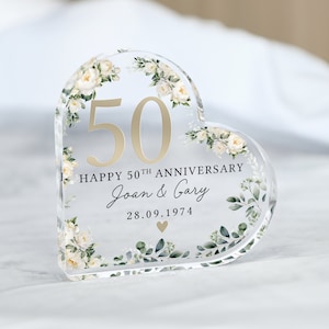 Cadeau floral personnalisé du 50e anniversaire, plaque d'anniversaire en or, cadeaux d'anniversaire, cadeau du 50e anniversaire pour les parents mari et femme