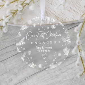 Personalised First Christmas Engaged Decoration Gift, 1st Christmas Engaged Bauble, Engaged Ornament Keepsake, Couple Christmas Keepsake