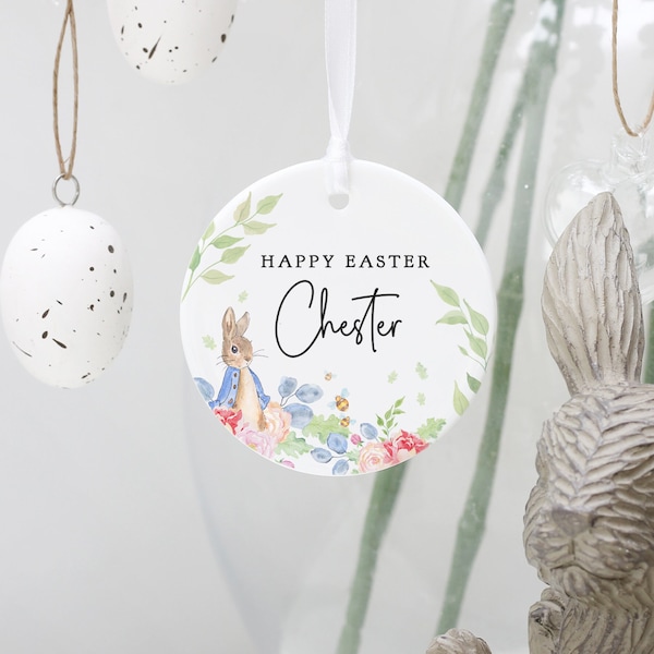 Personalised Happy Easter Decoration, Bunny Rabbit Easter Gift, Easter Keepsake Gift, Babys 1st Easter Gift, Easter Hunt Gifts