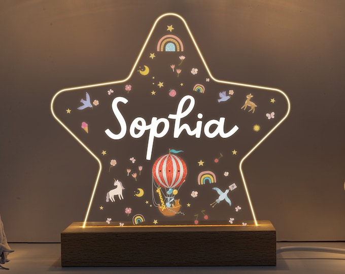 Personalised LED Rainbow Star Lamp, Kids Night Light Gift, Unicorn Rainbow Themed Light, Birthday Gift for Kids, Baby Girl Table Light