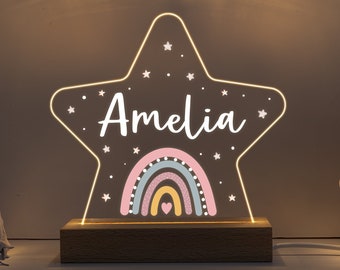 Personalised LED Rainbow Star Lamp, Kids Night Light Gift, Baby Night Light, Birthday Gifts for Kids, Kids Bedroom Nursery Table Light
