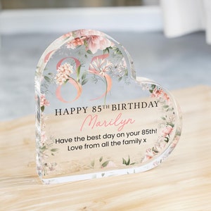 Plaque cadeau personnalisée joyeux 85e anniversaire, cadeau d'anniversaire pour grand-mère maman, cadeaux 85e anniversaire, cadeau floral 85e, cadeaux pour elle