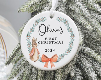 Personalised Baby's First Christmas Decoration, New Baby Christmas Keepsake, Rabbit Christmas Bauble, 1st Christmas Bauble, New Baby Gift