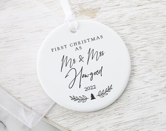 Personalised First Christmas As Mr and Mrs Ceramic Decoration, Wedding Ornament Keepsake, Mr & Mrs Gift, 1st Christmas Bauble Decoration