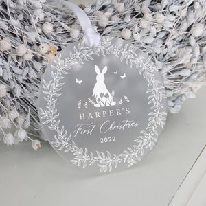 Personalised Baby's First Christmas Decoration, Baby's 1st Christmas Rabbit Decoration, New Baby Christmas Gift, First Christmas Bauble