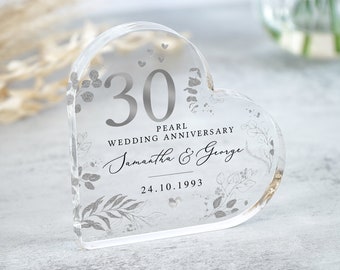 Personalised 30th Anniversary Gift, Pearl Anniversary Heart Plaque, Anniversary Gifts, 30th Anniversary Gift for Husband Wife Parents