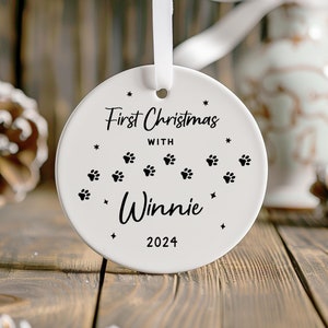 Personalised Puppy&#39;s 1st Christmas Decoration, First Christmas Puppy Gift, Dogs First Christmas Gift Ornament, New Puppy Gifts, Dog 1st Xmas