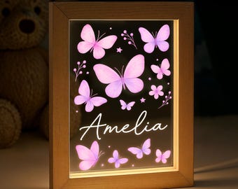 Personalised LED Butterfly Light Frame, Butterfly Night Light, Girls Bedroom Lamp, Birthday Gift for Girl, Bedroom Light, Night Light Gift