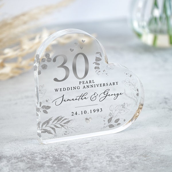 Gepersonaliseerd 30-jarig jubileumcadeau, Pearl Anniversary Heart Plaquette, jubileumgeschenken, 30-jarig jubileumcadeau voor man-vrouw-ouders