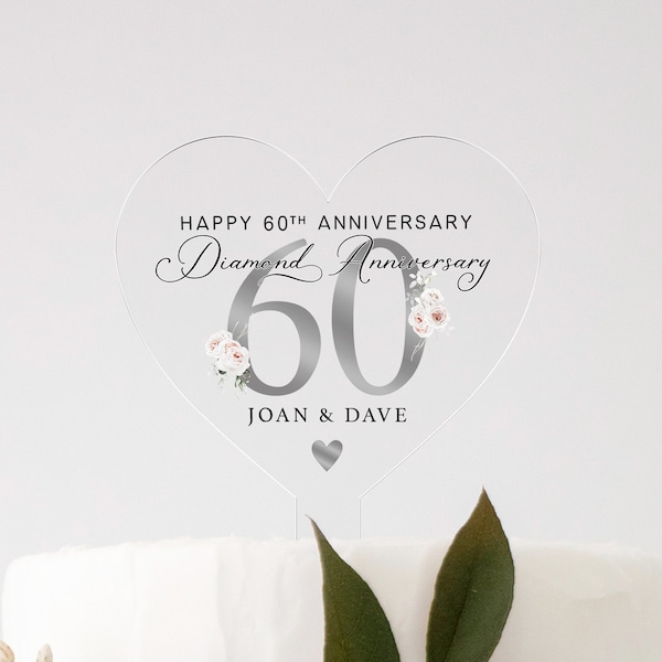 Personalised 60th Anniversary Cake Topper, Diamond Anniversary Cake Topper, Wedding Cake Topper, 60th Anniversary Gifts, Cake Decorations