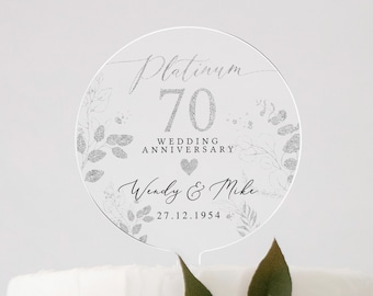 Personalised Platinum 70th Anniversary Cake Topper, 70th Anniversary Cake Topper, 70th Anniversary Gifts, 70th Anniversary