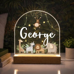 Personalised LED Animal Lamp, Kids Night Light Gift, Safari Jungle Animals Light, Birthday Gifts for Kids, Kids Bedroom Nursery Table Light
