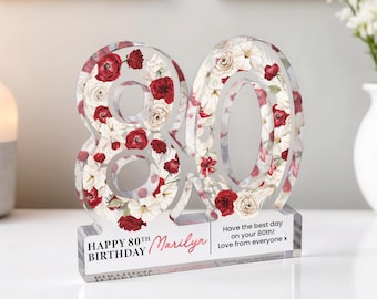 Placa de regalo personalizada para 80 cumpleaños, regalo de feliz 80 cumpleaños para ella, regalos de 80 cumpleaños, regalo floral para 80 cumpleaños, regalo para mamá y abuela.