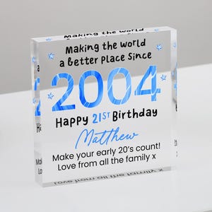Personalised Happy 21st Birthday Gift For Him, 2004 Birthday Gift, 21st Gifts, Born in 2004 Keepsake Plaque, Funny Birthday Gifts