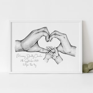 Personalised New Baby Print, Family of 4 Print, Family Hands Print, Special Date Print, Valentines Print, Couples Gift, New Born Gift