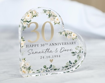 Personalised Floral 30th Anniversary Gift, Pearl Anniversary Plaque, Anniversary Gifts, 30th Anniversary Gift for Husband Wife Parents