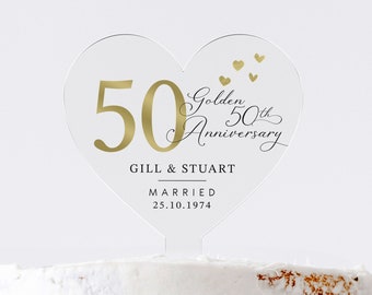 Personalised 50th Anniversary Cake Topper, Golden Anniversary Cake Topper, Wedding Cake Topper, 50th Anniversary Gifts, Cake Decorations