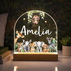 Personalised LED Animal Light, Kids Night Lamp Gift, Safari Jungle Nursery Theme, Birthday Gifts for Kids New Baby