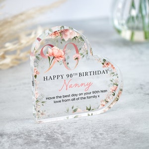 YWHL Meaningful 90th Birthday Gifts For Women Men Happy 90th Birthday Decoration Glass Plaque Keepsake With Colorful Light Base Laser