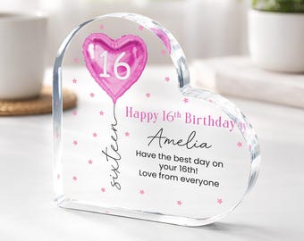 Placa de regalo personalizada para su 16.º cumpleaños, tarjeta de mensaje con forma de corazón como recuerdo.