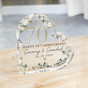 Cadeau floral personnalisé pour 70e anniversaire, plaque d'anniversaire en platine, cadeaux d'anniversaire, cadeau 70e anniversaire pour parents mari et femme