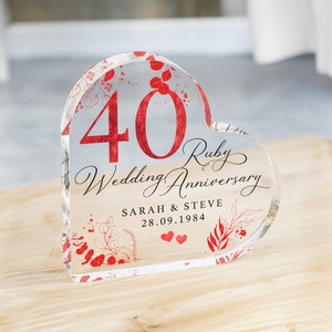 Personalised 40th Anniversary Gift, Ruby Anniversary Gift, Parents Anniversary Plaque, 40th Gifts, Wedding Anniversary Gifts